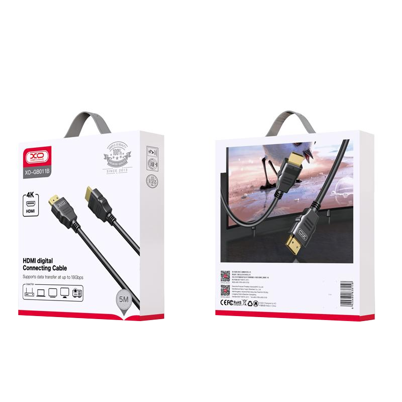 Câble Vidéo XO Design GB011B, HDMI - HDMI, 4K, 5m, Noir