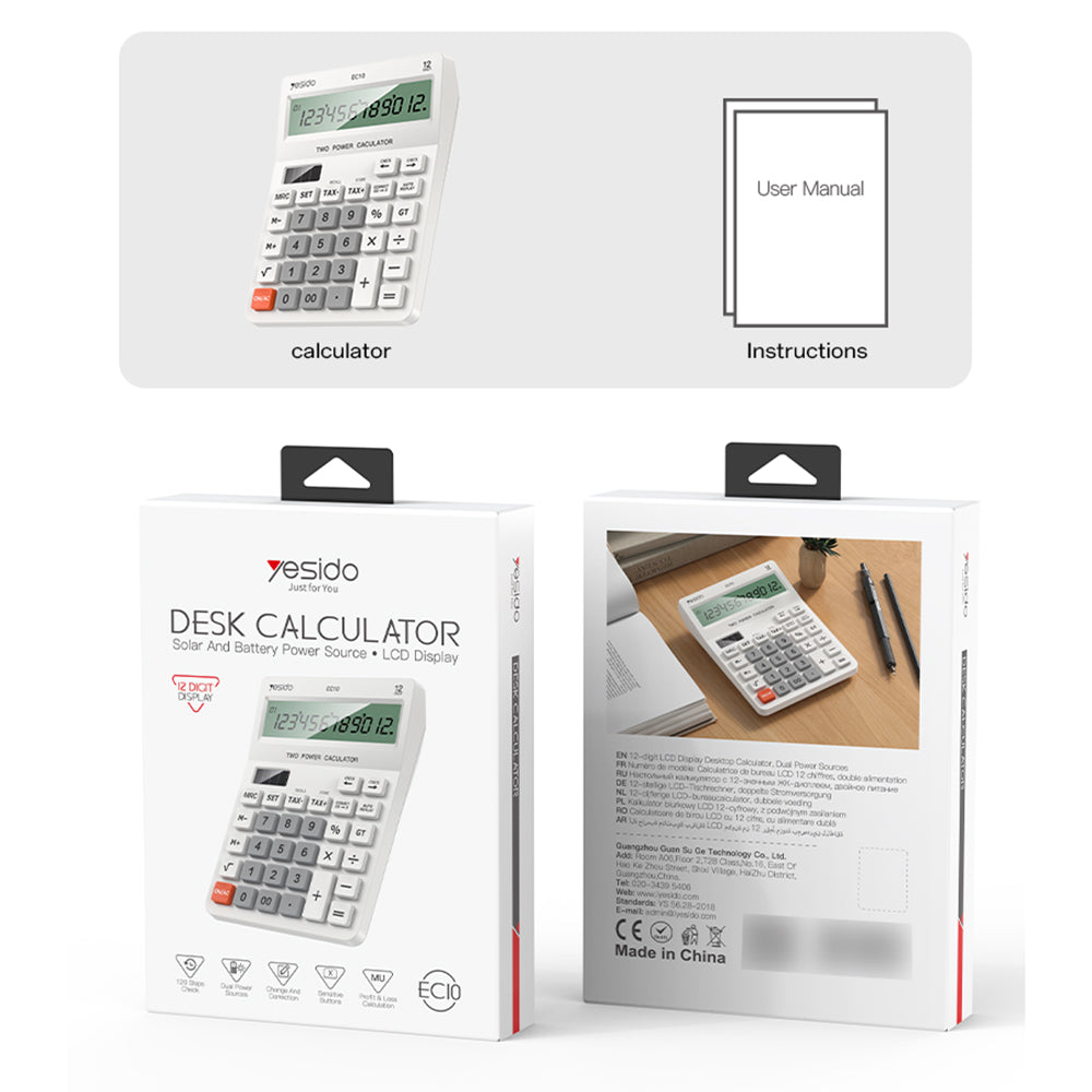 Calculatrice de bureau Yesido EC10, Blanche