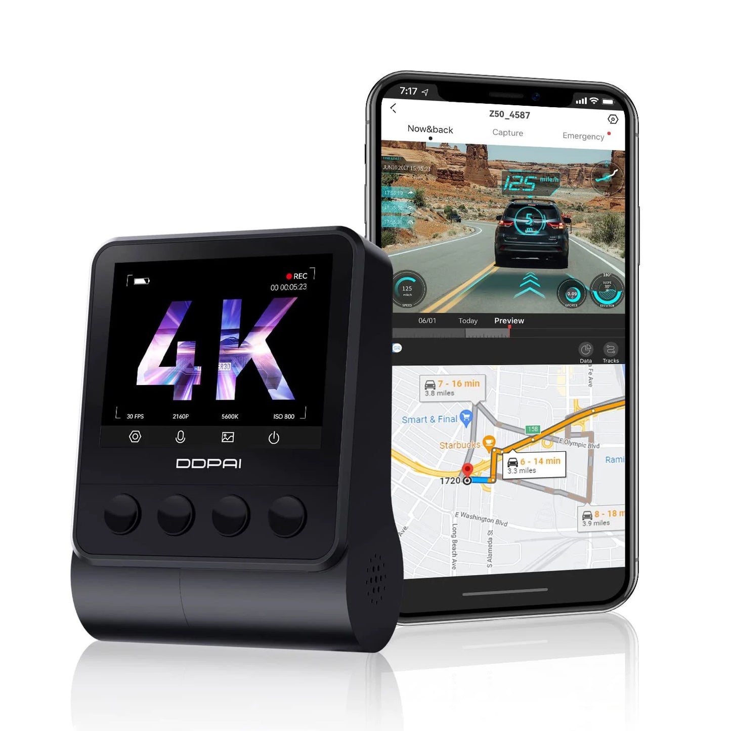 DDPAI Z50 Caméra frontale pour voiture DDPAI Z50, 4K, Wi-Fi, GPS, écran 2,3 pouces