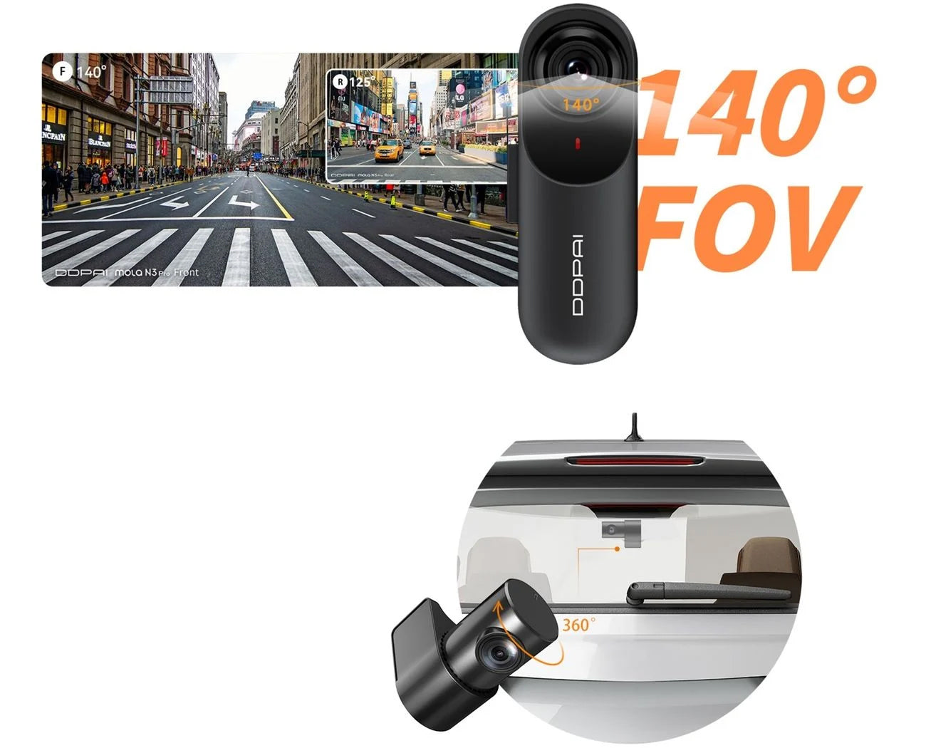 Caméra Auto Avant Arrière DDPAI mola N3 Pro, 1600P, Wi-Fi