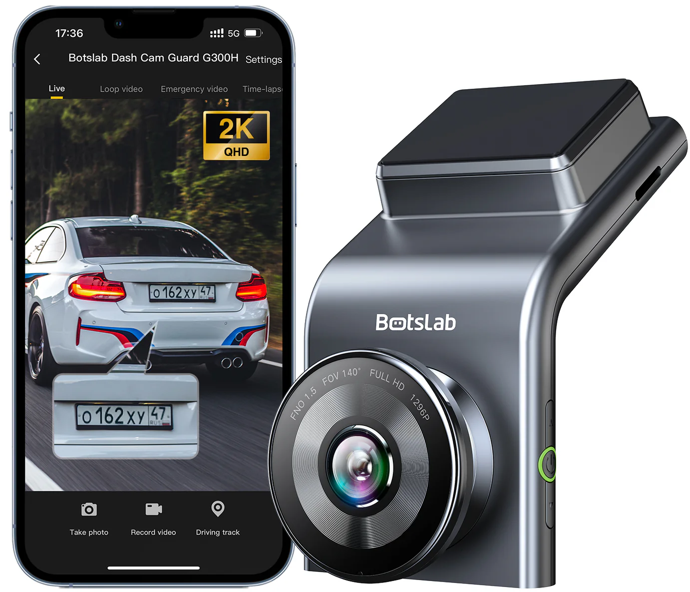 Botslab G300H Plus Front and Rear Car Camera, 4K, Wi-Fi, GPS, 2.4-inch Display