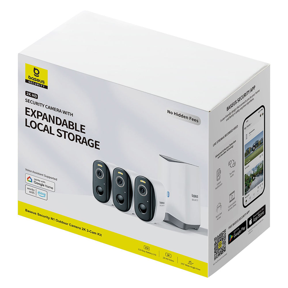 Caméra de Surveillance Baseus N1, Wi-Fi, 2K, IP67, Extérieur, Set de 3 pièces S0TW012131