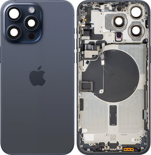 Couvercle de Batterie Apple iPhone 15 Pro Max, Avec Coque Centrale, Bleu (Blue Titanium), Échange