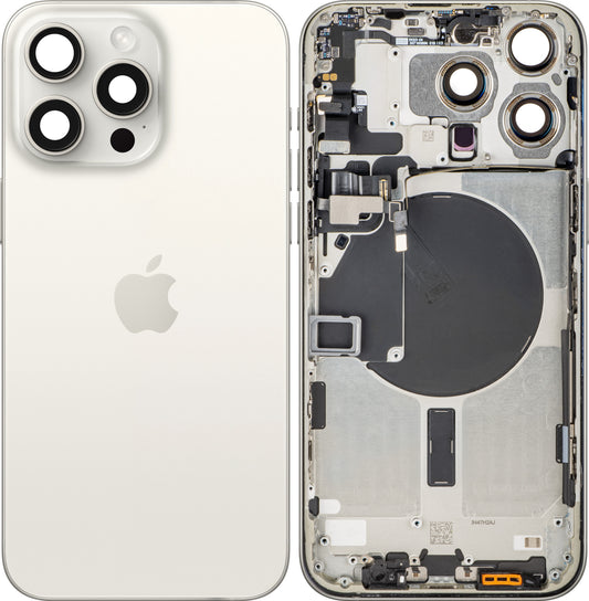 Couvercle de batterie Apple iPhone 15 Pro Max, avec boîtier central, Blanc (Titane Blanc), Échange