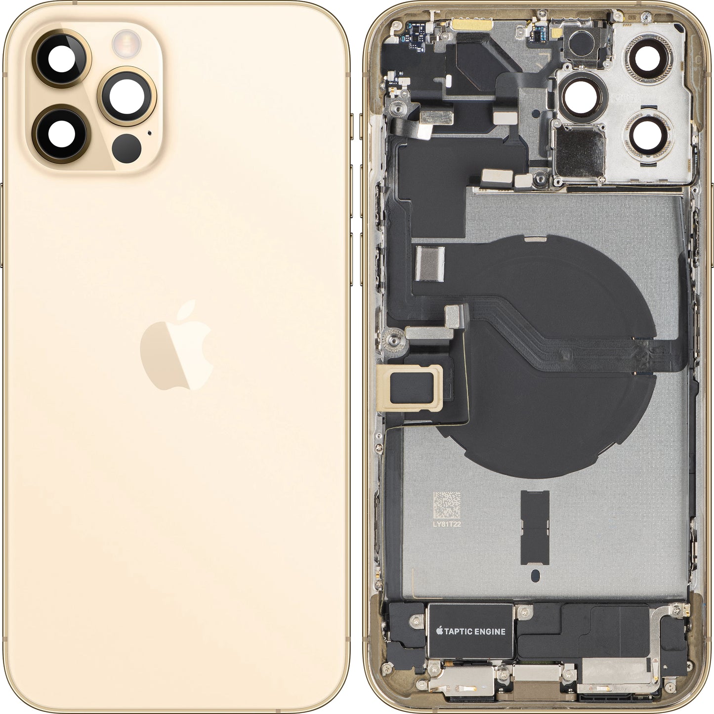 Couvercle de batterie Apple iPhone 12 Pro Max, avec boîtier intermédiaire, toutes pièces incluses, doré, échange