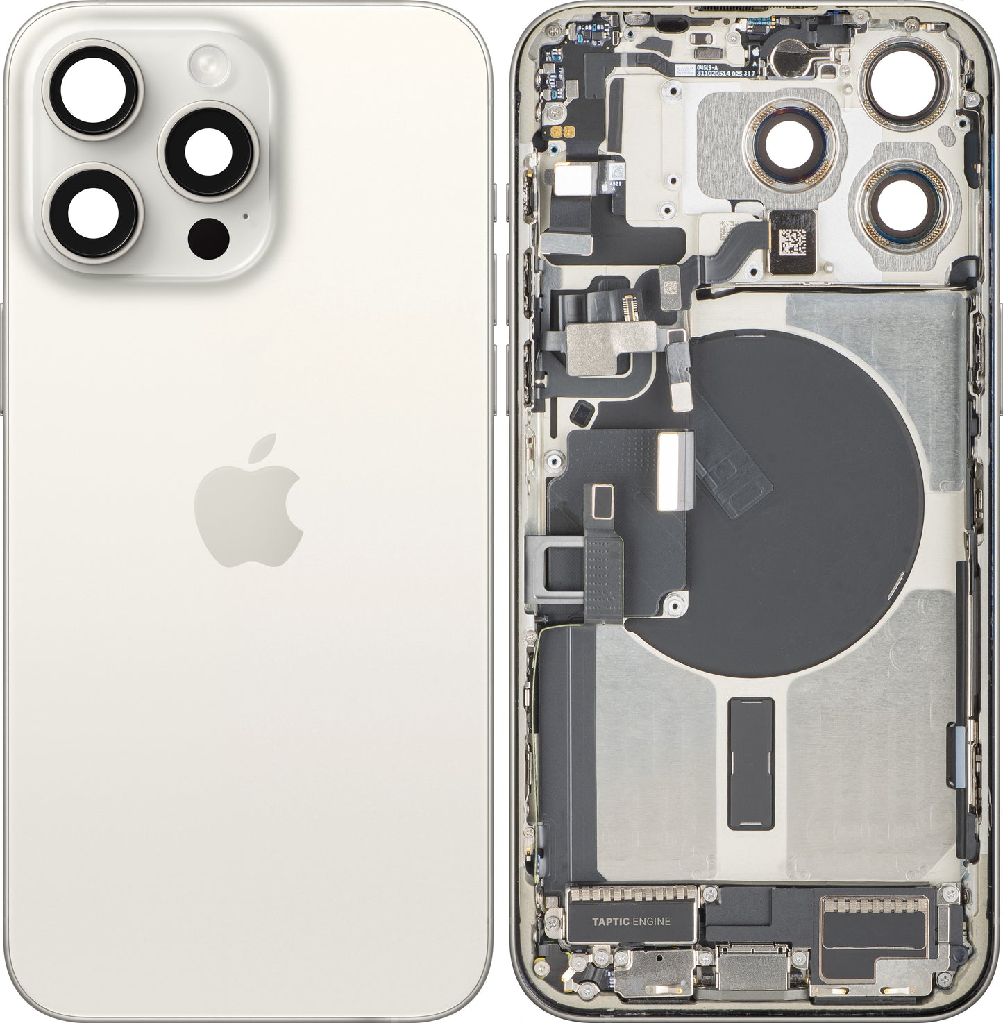 Couvercle de batterie Apple iPhone 15 Pro Max, avec boîtier intermédiaire, toutes pièces incluses, Blanc (Titane Blanc), Échange