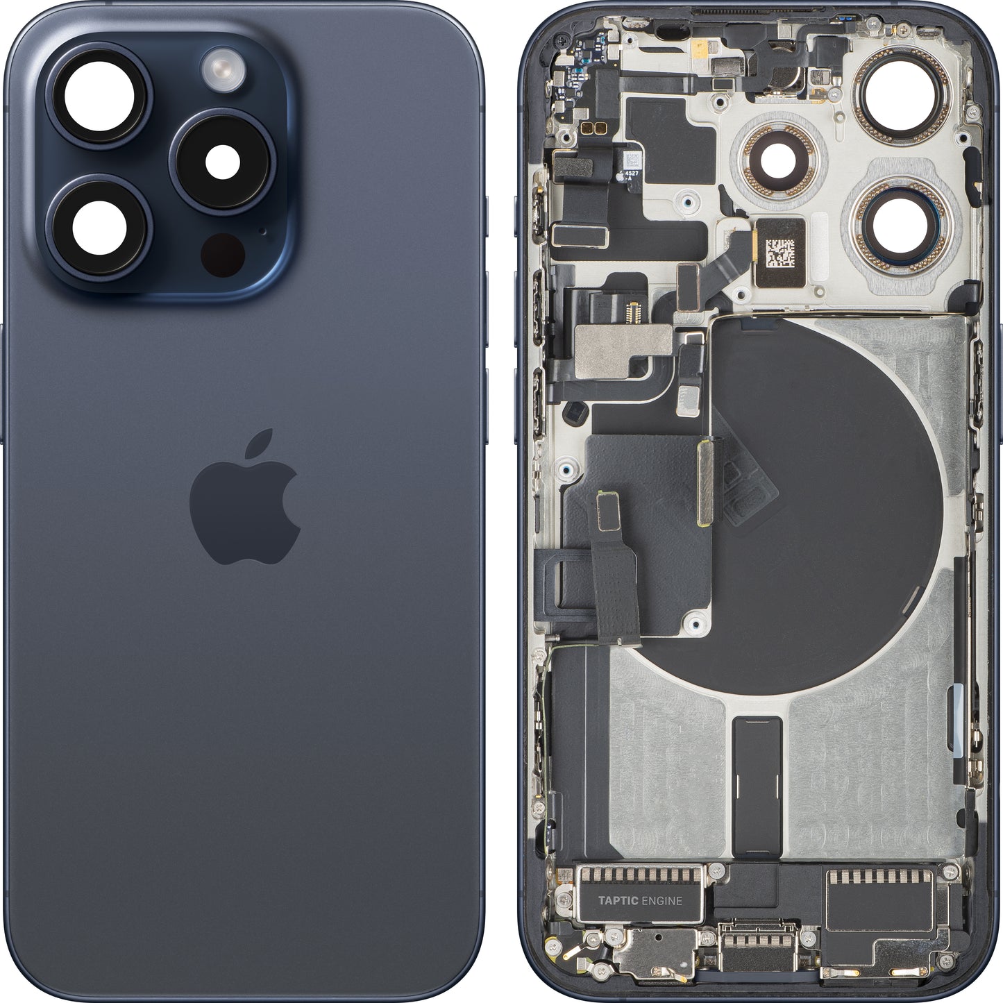 Couvercle de batterie Apple iPhone 15 Pro, avec boîtier intermédiaire, toutes pièces incluses, Bleu (Blue Titanium), Échange