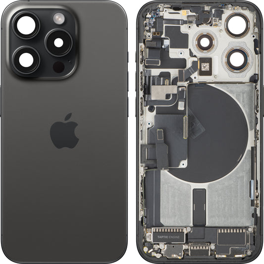 Couvercle de batterie Apple iPhone 15 Pro, avec coque centrale, pièces complètes, noir (titane noir), échange