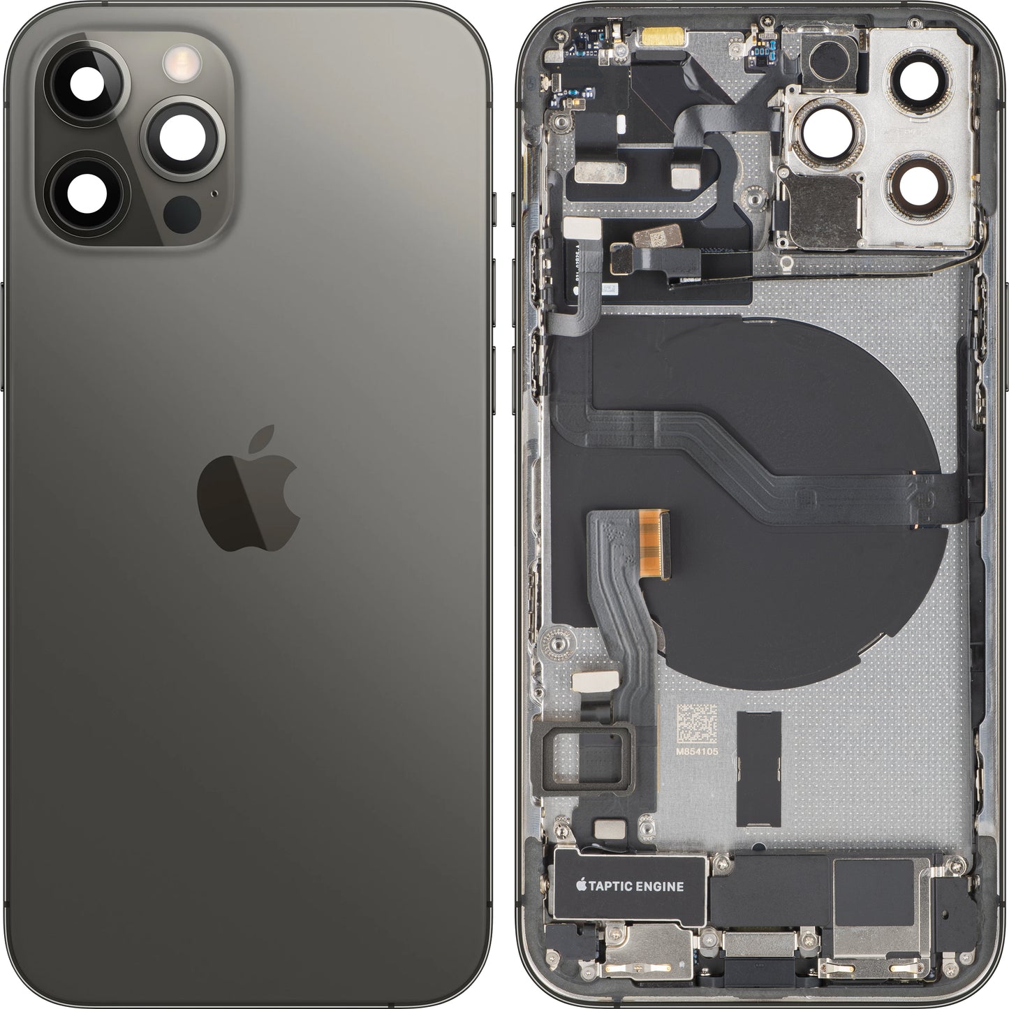 Couvercle de batterie Apple iPhone 12 Pro, avec boîtier intermédiaire, toutes pièces incluses, Gris (Graphite), Échange