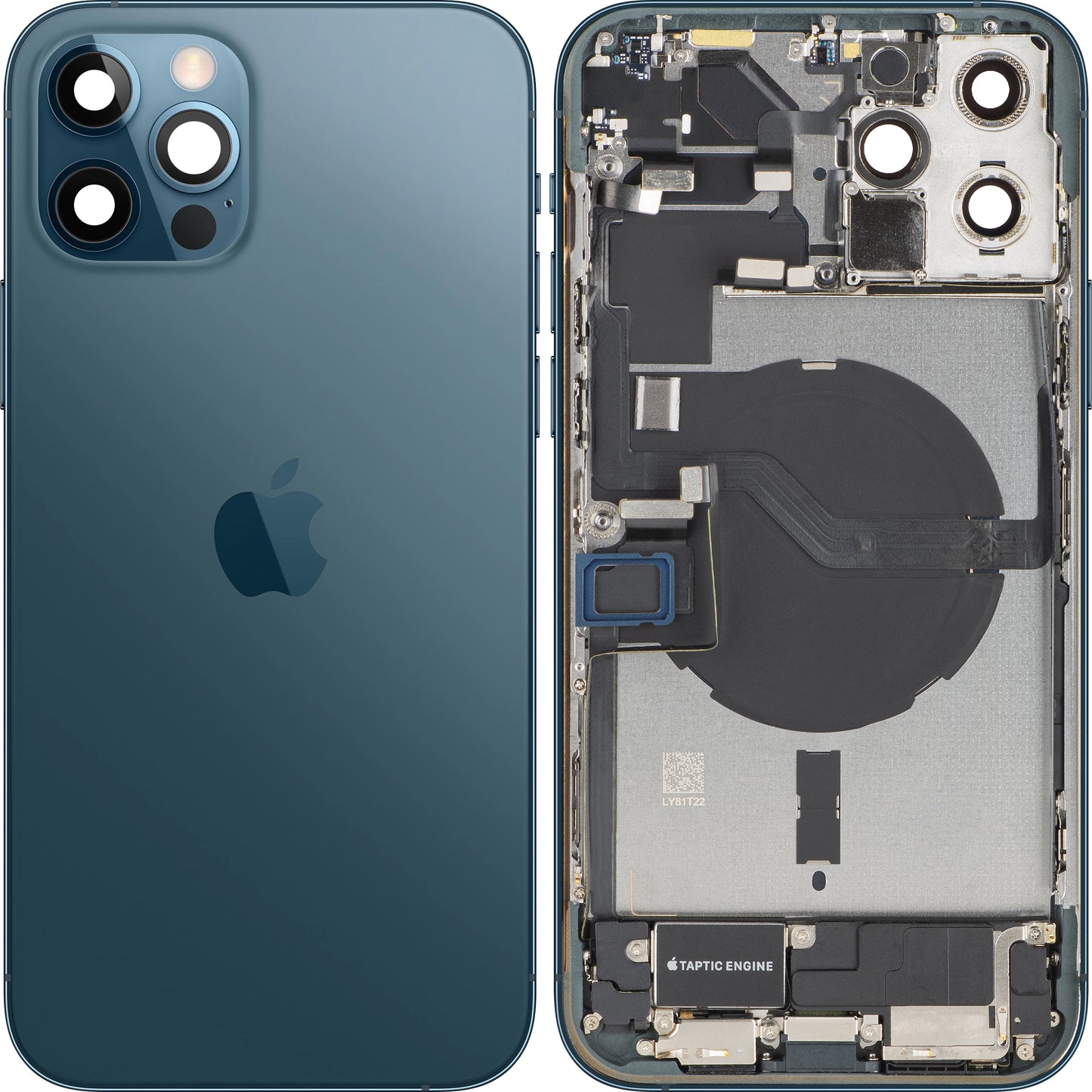Couvercle de batterie Apple iPhone 12 Pro, avec boîtier intermédiaire, pièces complètes, bleu (Pacific Blue), échange