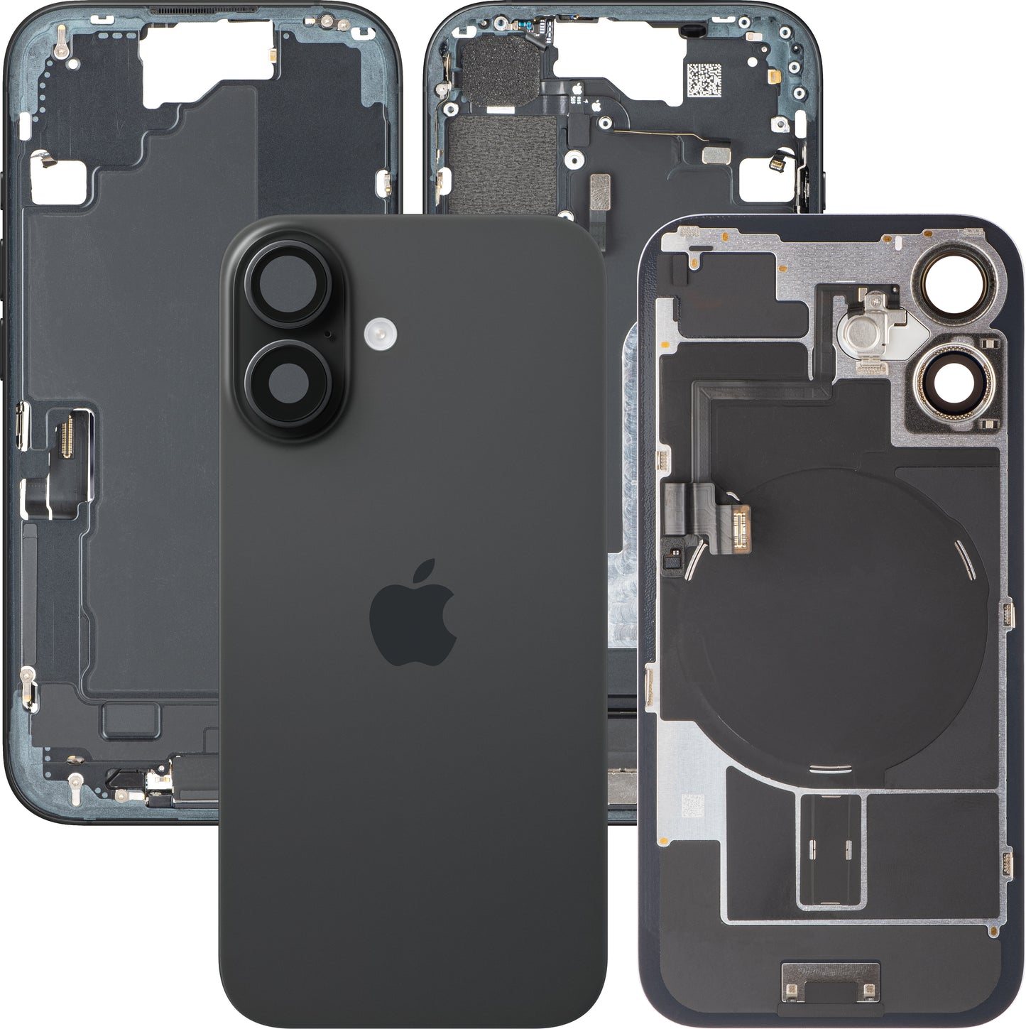 Couvercle de batterie Apple iPhone 16, avec boîtier intermédiaire, pièces complètes, noir, échange
