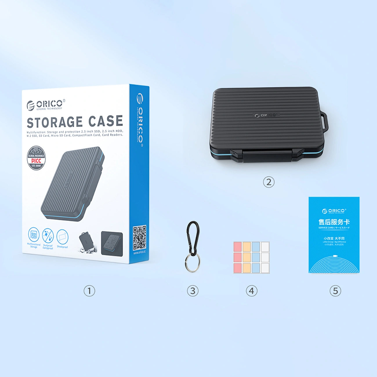 Boîtier de protection Orico PHCD-3 pour cartes mémoire SD / microSD, Noir