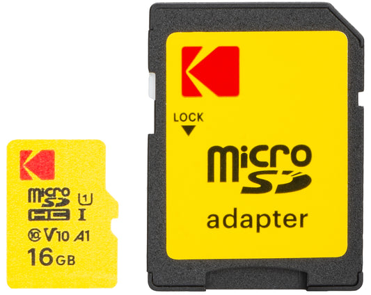 Carte Mémoire microSDHC Kodak Extra Performance, 16Gb, Classe 10 / UHS-1 U1, Avec Adaptateur EKMSDM16GHC10J6