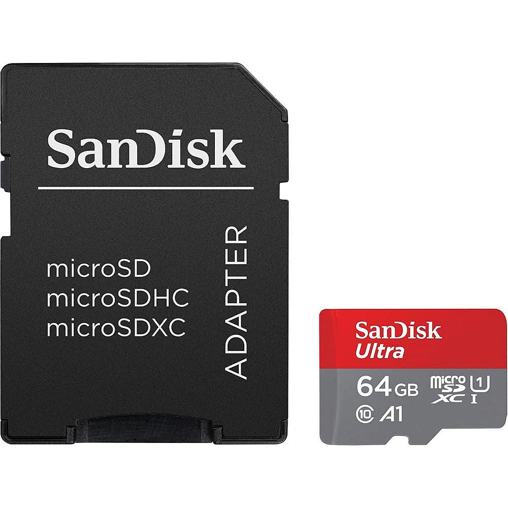 Carte mémoire microSDXC SanDisk Ultra Android A1, 64Gb, Classe 10 / UHS-1 U1, Avec Adaptateur SDSQUAB-064G-GN6MA