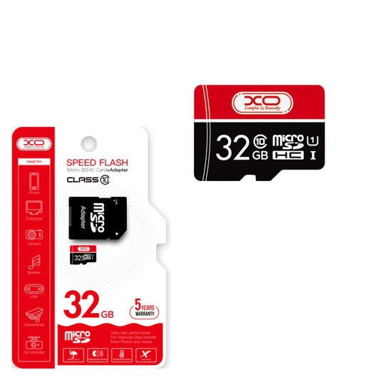 Carte Mémoire microSDHC XO Design Speed Flash, 32Gb, Classe 10 / UHS-1 U3, Avec Adaptateur