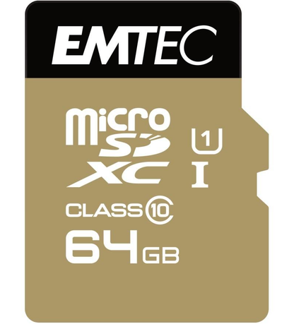 Carte mémoire microSDXC Emtec Gold+, 64Gb, Classe 10 / UHS-1 U1, Avec Adaptateur ECMSDM64GXC10GP