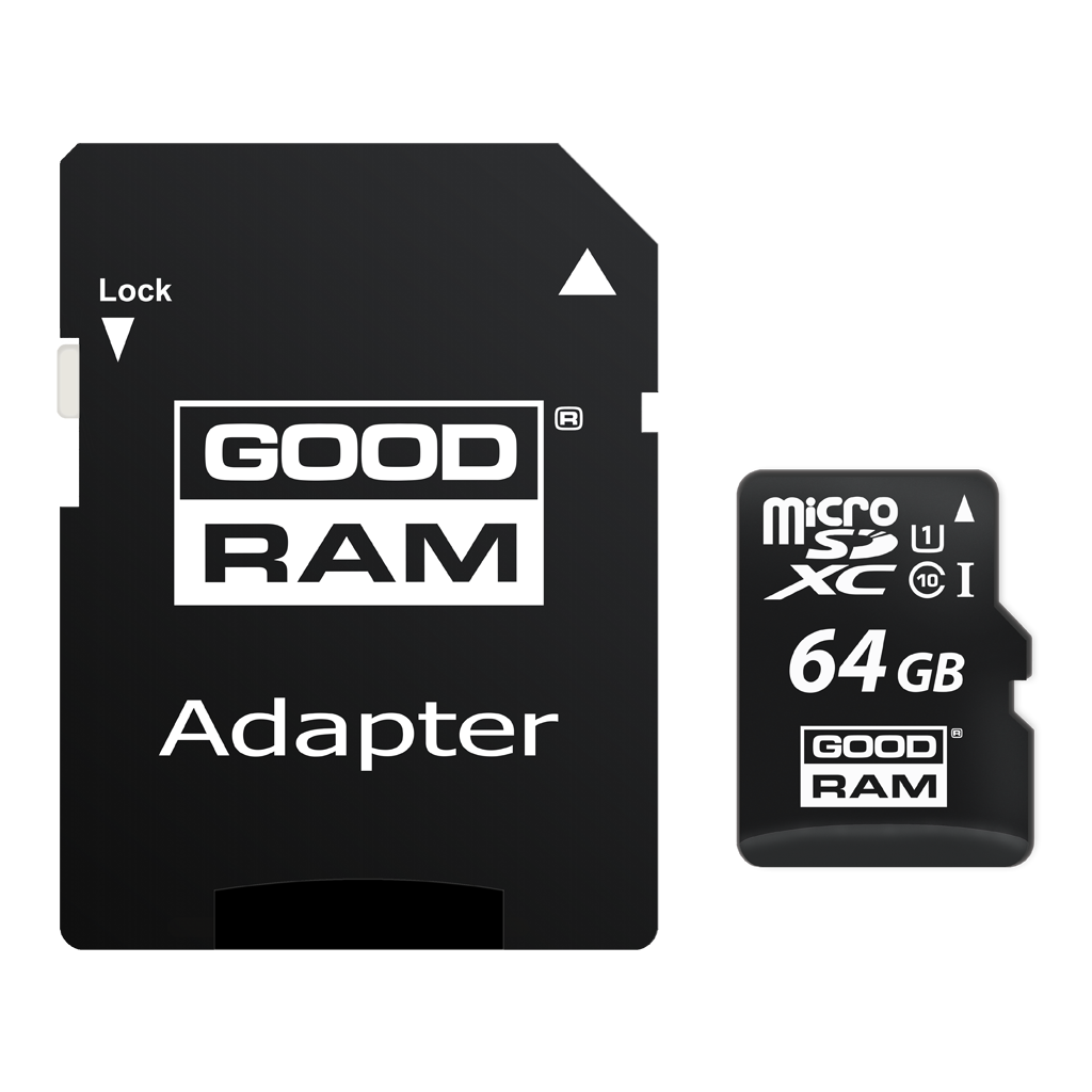 Carte Mémoire microSDXC GoodRam, 64Gb, Classe 10 / UHS-1 U1, Avec Adaptateur M1AA-0640R12