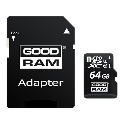 Carte Mémoire microSDXC GoodRam, 64Gb, Classe 10 / UHS-1 U1, Avec Adaptateur M1AA-0640R12