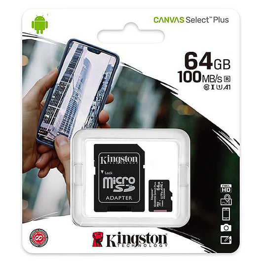 Carte mémoire microSDXC Kingston Canvas Select Plus Android A1, 64 Go, Class 10 / UHS-1 U1, avec adaptateur SDCS2/64GB