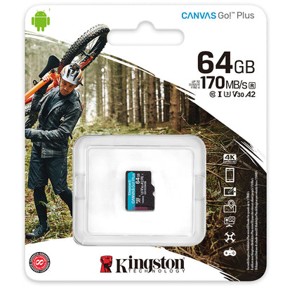 Carte mémoire microSDXC Kingston Canvas Go Plus, 64 Go, Classe 10 / UHS-1 U3 SDCG3/64GBSP 