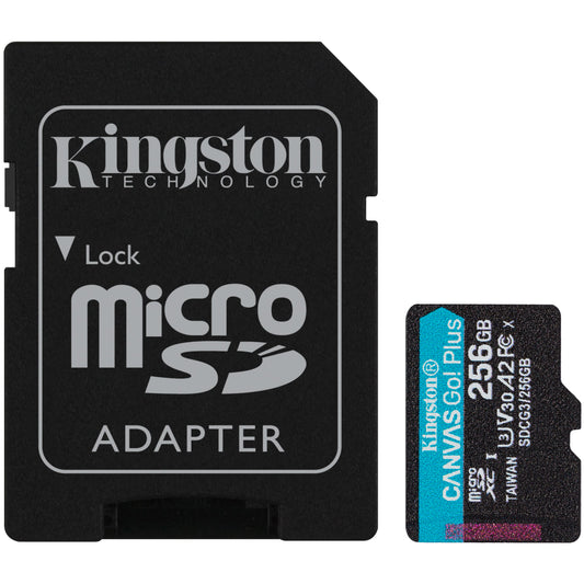 Carte mémoire microSDXC Kingston Canvas Go Plus, 256 Go, Classe 10 / UHS-1 U3, avec adaptateur SDCG3/256 Go 