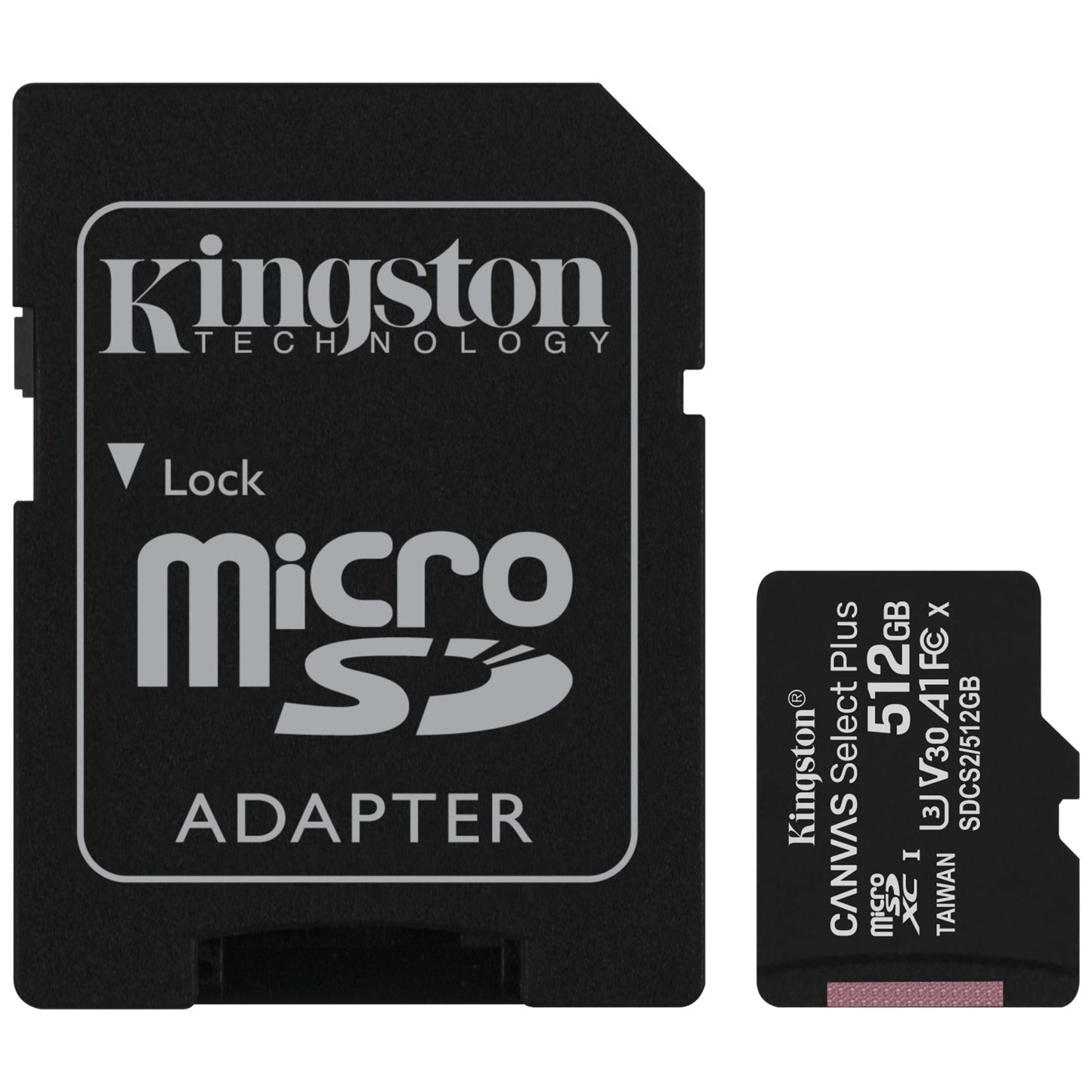 Carte mémoire microSDXC Kingston Canvas Select Plus, 512 Go, Classe 10 / UHS-1 U3, avec adaptateur SDCS2/512 Go