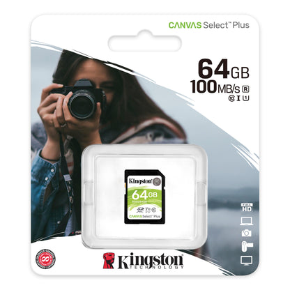 Carte mémoire SDXC Kingston Canvas Select Plus 100R, 64 Go, Classe 10 / UHS-1 U1 SDS2/64Go 