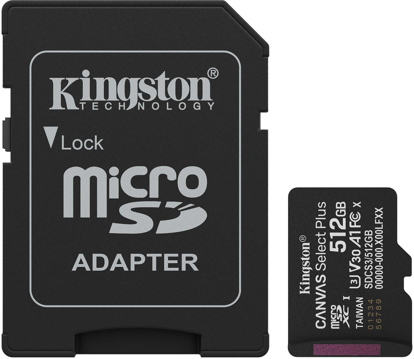 Carte mémoire microSDXC Kingston Canvas Select Plus Android A1, 512Go, Classe 10 / UHS-1 U3, Avec Adaptateur SDCS3/512GB