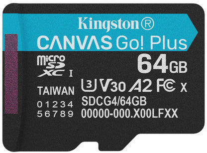 Carte mémoire microSDXC Kingston Canvas Go Plus Android A2, 64Gb, Classe 10 / UHS-1 U3 SDCG4/64GBSP