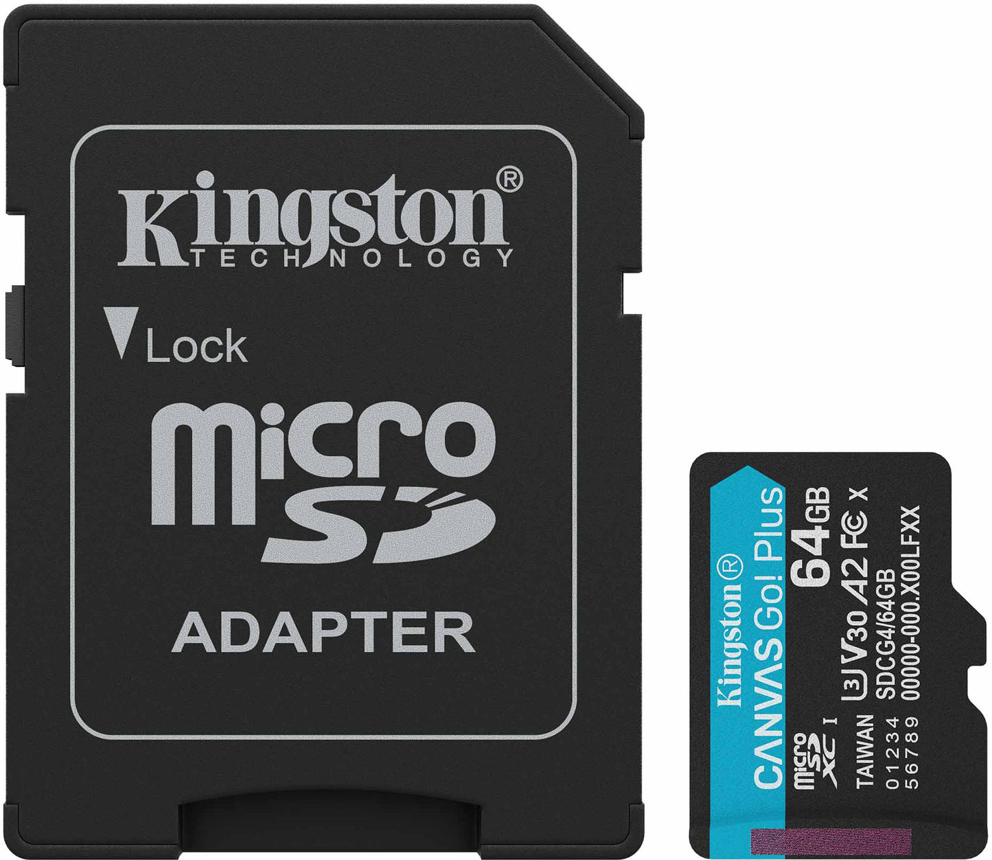 Carte mémoire microSDXC Kingston Canvas Go Plus Android A2, 64Gb, Classe 10 / UHS-1 U3, Avec Adaptateur SDCG4/64GB