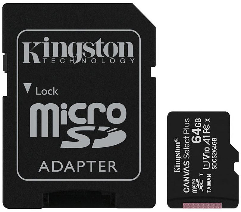 Carte mémoire microSDXC Kingston Canvas Select Plus Android A1, 64 Go, Class 10 / UHS-1 U1, avec adaptateur SDCS2/64GB