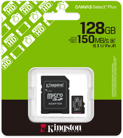 Carte mémoire microSDXC Kingston Canvas Select Plus Android A1, 128Gb, Classe 10 / UHS-1 U1, Avec Adaptateur SDCS3/128GB