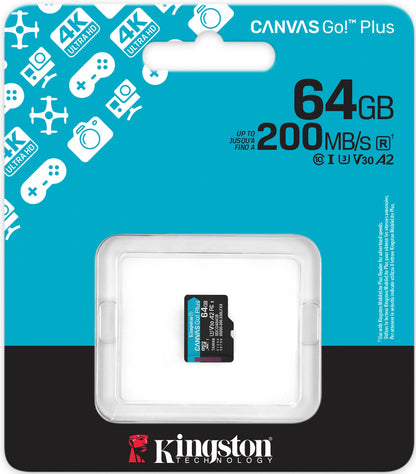 Carte mémoire microSDXC Kingston Canvas Go Plus Android A2, 64Gb, Classe 10 / UHS-1 U3 SDCG4/64GBSP
