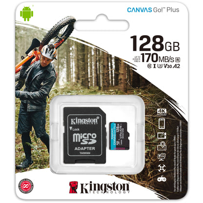 Carte mémoire microSDXC Kingston Canvas Go Plus, 128 Go, Classe 10 / UHS-1 U3, avec adaptateur SDCG3/128 Go 