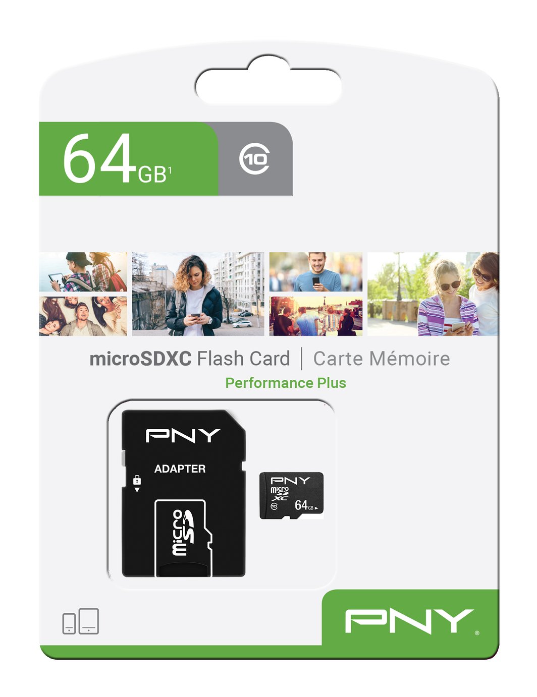 Carte mémoire microSDXC PNY Performance Plus, 64Gb, Classe 10, Avec Adaptateur P-SDU64G10PPL-GE