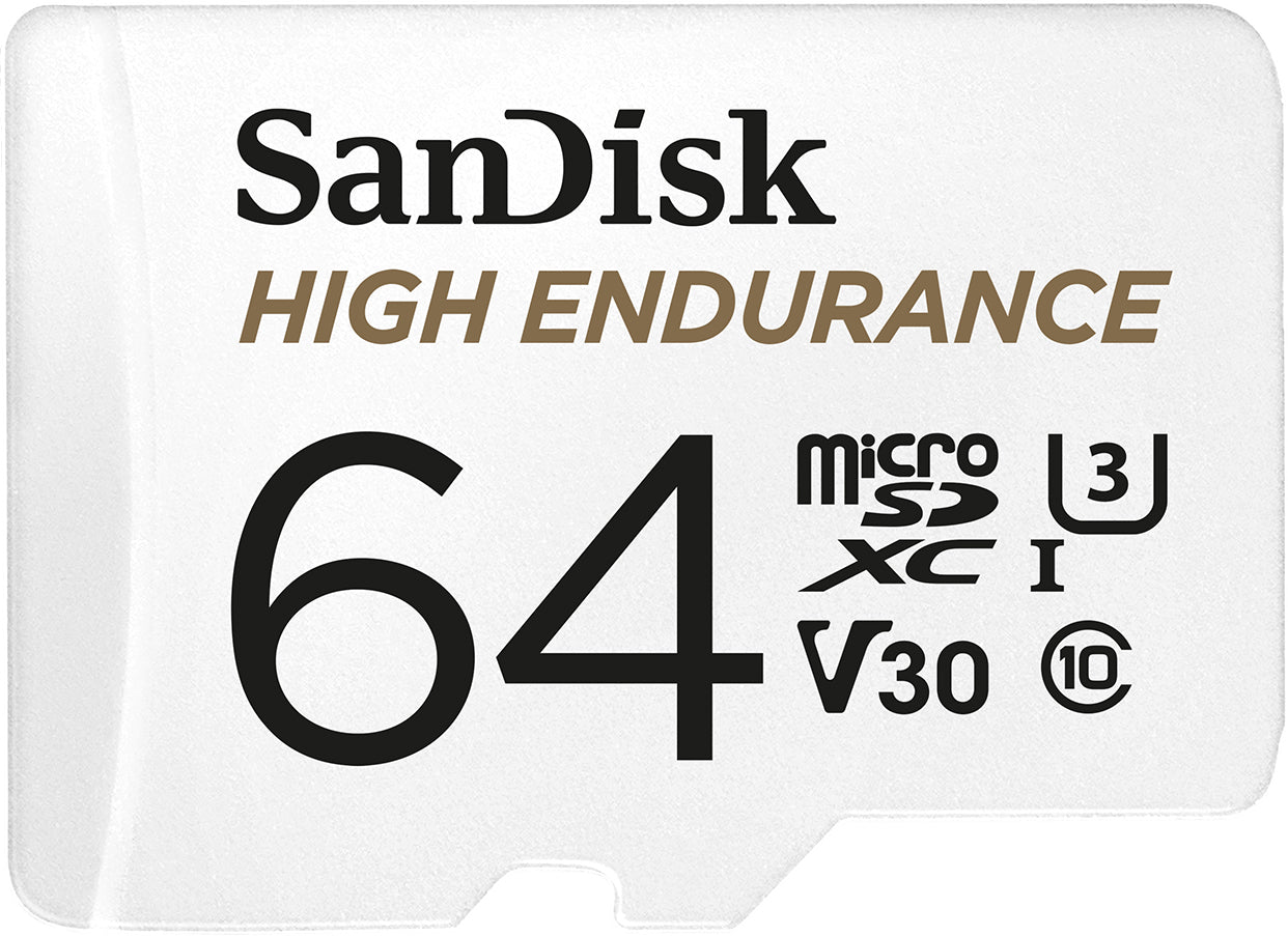 Carte mémoire microSDXC SanDisk High Endurance, 64Gb, Classe 10 / UHS-1 U3, avec adaptateur SDSQQNR-064G-GN6IA