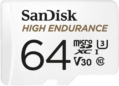 Carte mémoire microSDXC SanDisk High Endurance, 64Gb, Classe 10 / UHS-1 U3, avec adaptateur SDSQQNR-064G-GN6IA