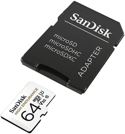Carte mémoire microSDXC SanDisk High Endurance, 64Gb, Classe 10 / UHS-1 U3, avec adaptateur SDSQQNR-064G-GN6IA