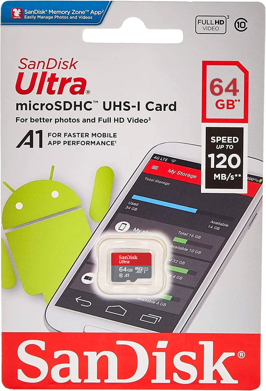 Carte mémoire microSDXC SanDisk Ultra Android A1, 64Gb, Classe 10 / UHS-1 U1 SDSQUAB-064G-GN6MN