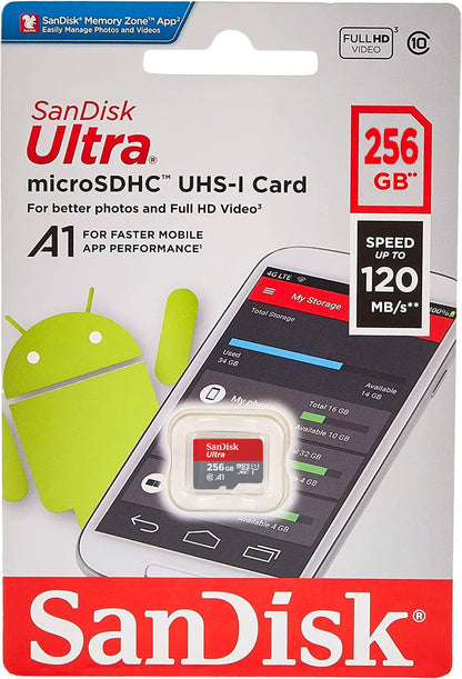 Carte mémoire microSDXC SanDisk Ultra Android A1, 256 Go, Classe 10 / UHS-1 U1 SDSQUAC-256G-GN6MN