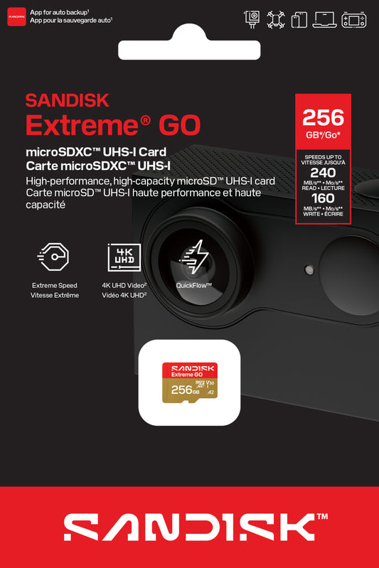 Carte Mémoire microSDXC SanDisk Extreme GO Android A2, 256Go, Classe 10 / UHS-1 U1 SDSQXGN-256G-GN6MN