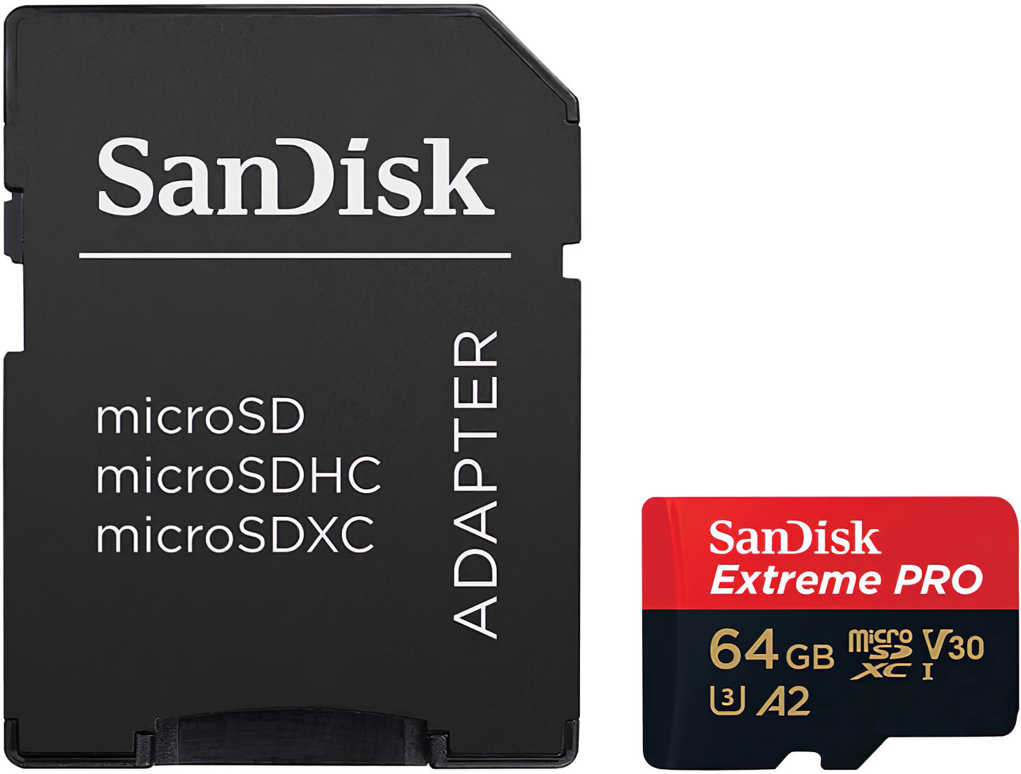 Carte mémoire microSDXC SanDisk Extreme Pro, 64Gb, Classe 10 / UHS-1 U3, avec adaptateur SDSQXCU-064G-GN6MA