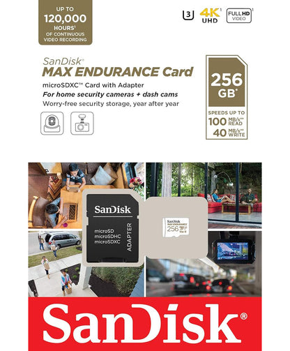 Carte mémoire microSDXC SanDisk MAX Endurance, 256Gb, Classe 10 / UHS-1 U3, Avec Adaptateur SDSQQVR-256G-GN6IA