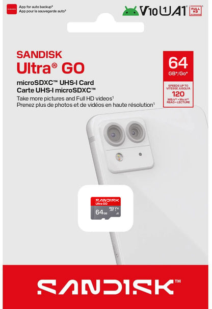 Carte Mémoire microSDXC SanDisk Ultra GO Android A1, 64Go, Classe 10 / UHS-1 U1 SDSQUGN-064G-GN6MN