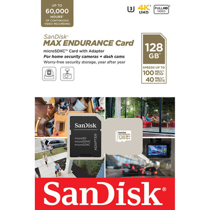 Carte mémoire microSDXC SanDisk MAX Endurance, 128Gb, Classe 10 / UHS-1 U3, Avec Adaptateur SDSQQVR-128G-GN6IA