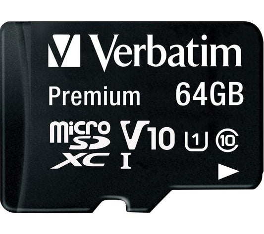 Carte mémoire microSDXC Verbatim, 64Gb, Classe 10 / UHS-1 U1, Avec Adaptateur
