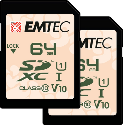 Carte Mémoire SDXC Emtec Rugged Outdoor, 64Go, Classe 10 / UHS-1 U1, Lot de 2 pièces ECMSD64GXCU1ORP2