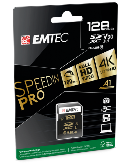 Carte mémoire SDXC Emtec SpeedIn Pro, 128Gb, Classe 10 / UHS-1 U3 ECMSD128GXC10SP