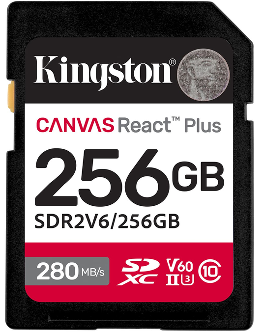 Carte mémoire SDXC Kingston Canvas React Plus, 256Go, Classe 10 / UHS-2 U3 SDR2V6/256GB
