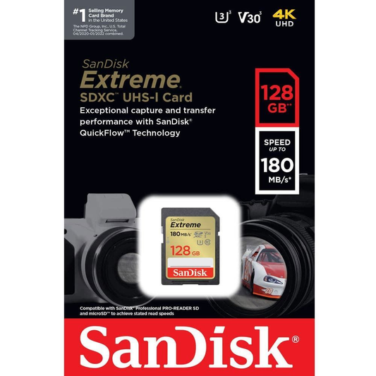Carte Mémoire SDXC SanDisk Extreme, 128Gb, Classe 10 / UHS-1 U3 SDSDXVA-128G-GNCIN